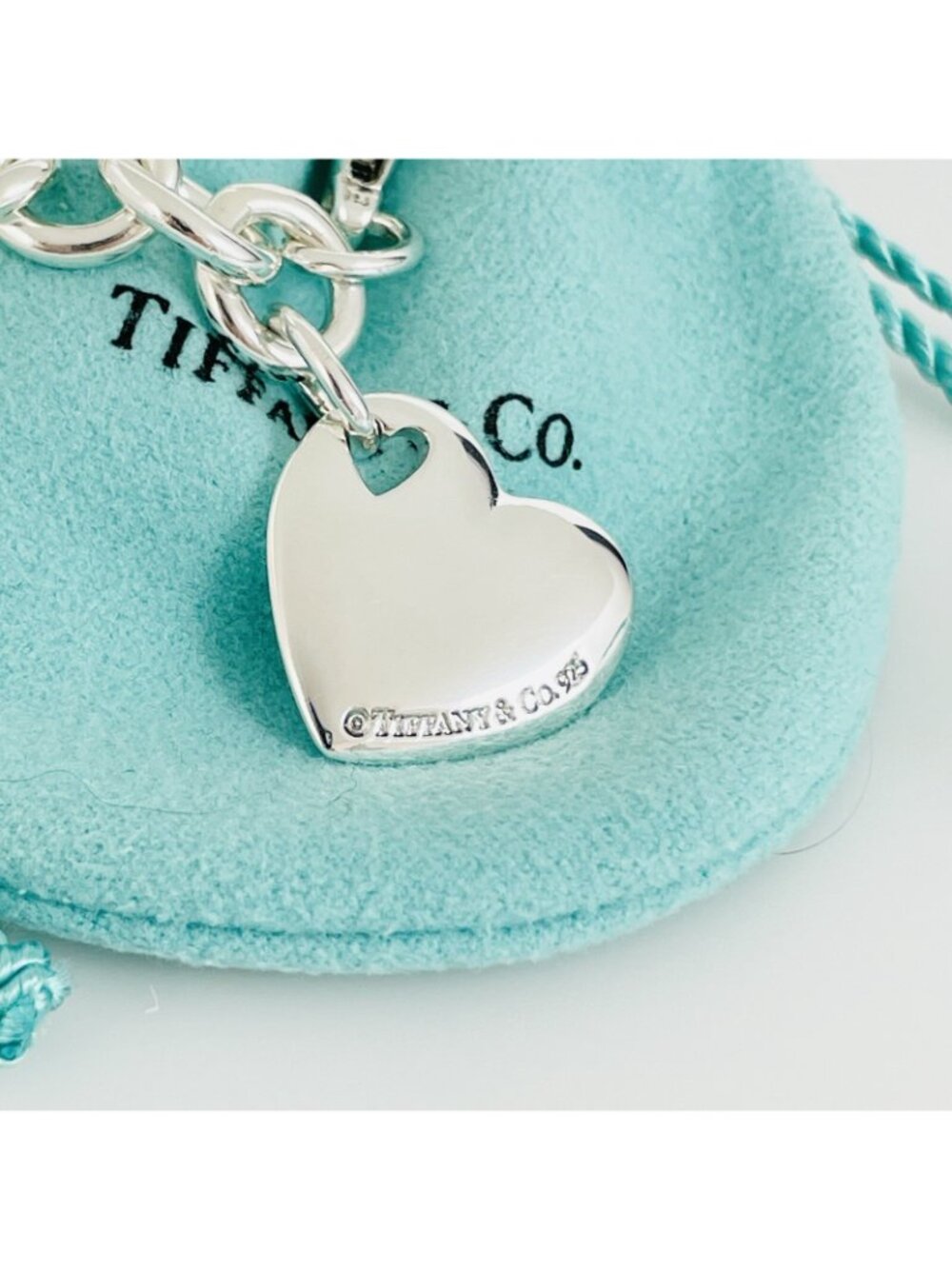 8" Tiffany & Co Puffed Puff Double Cutout Heart Tag Charm Bracelet in Silver - Picture 2 of 5